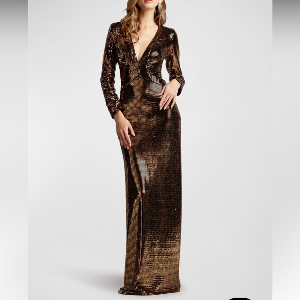 Metallic Sequin Deep V-Neck Gown